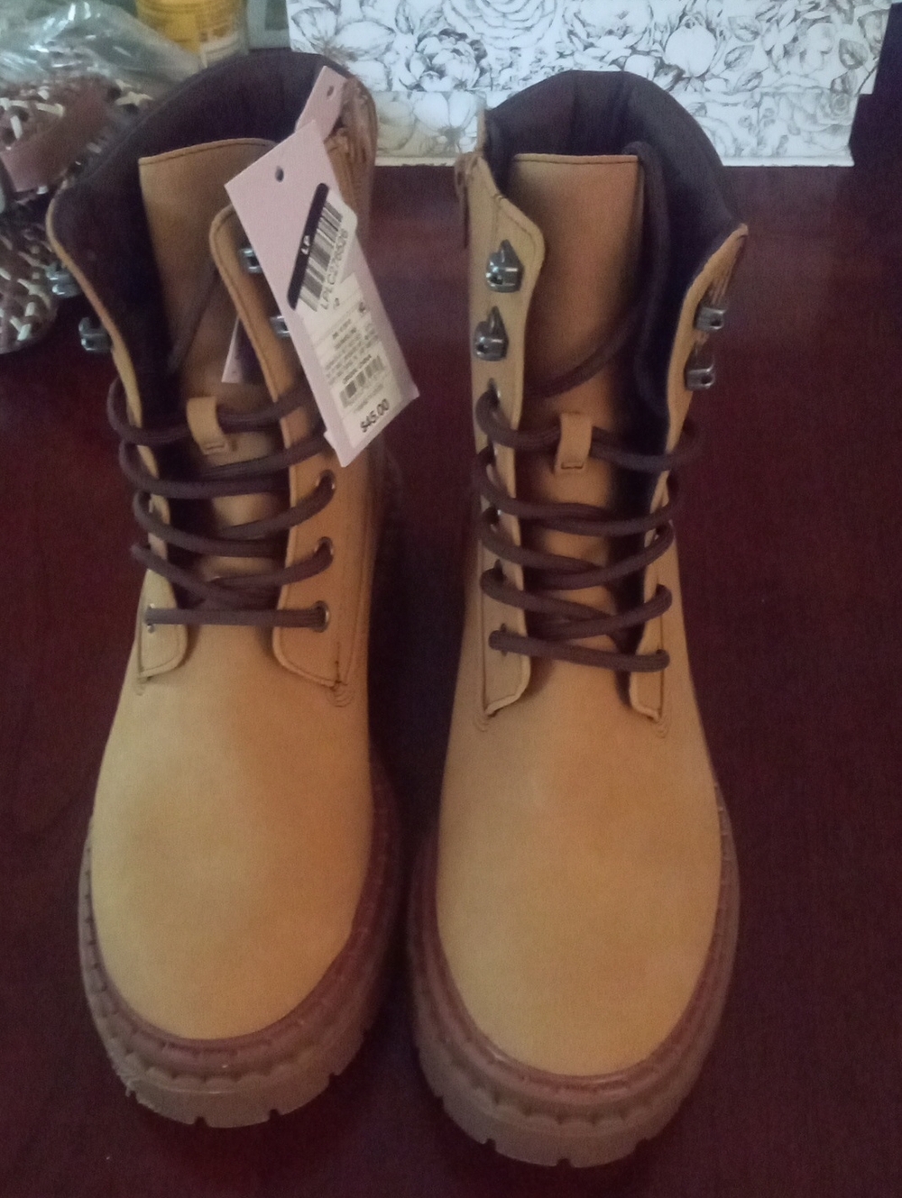 Wild Fable Women's Tan Lace-Up Work Boots Sz 8 1/2 NWT $45:Memory Foam